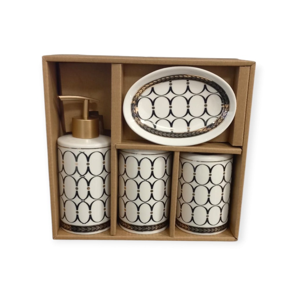 SET DE BAÑO x4 PIEZAS CERAMICA NEGRO/ORO